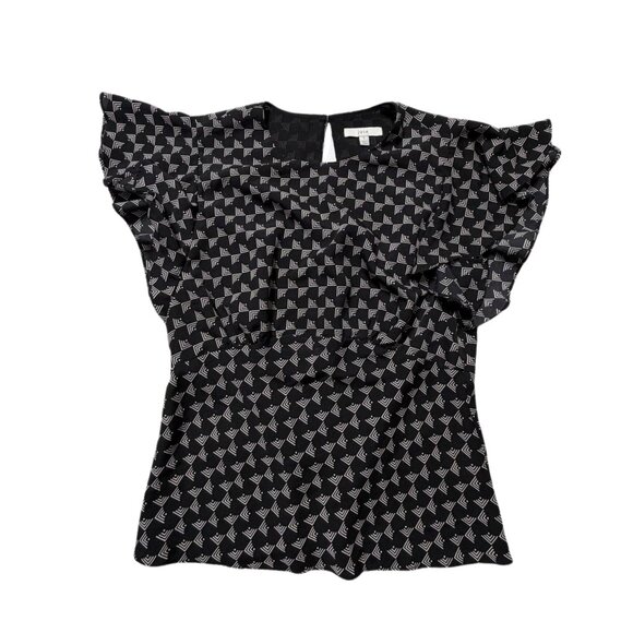 Joie Ansell Flutter Sleeve Geometric Print Blouse - Size S - Picture 1 of 6